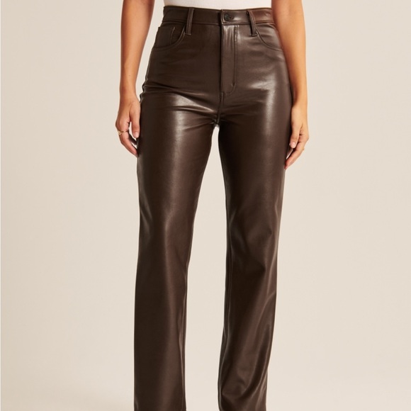 Vegan Leather 90s Straight Pant- Brown - Picture 5 of 7